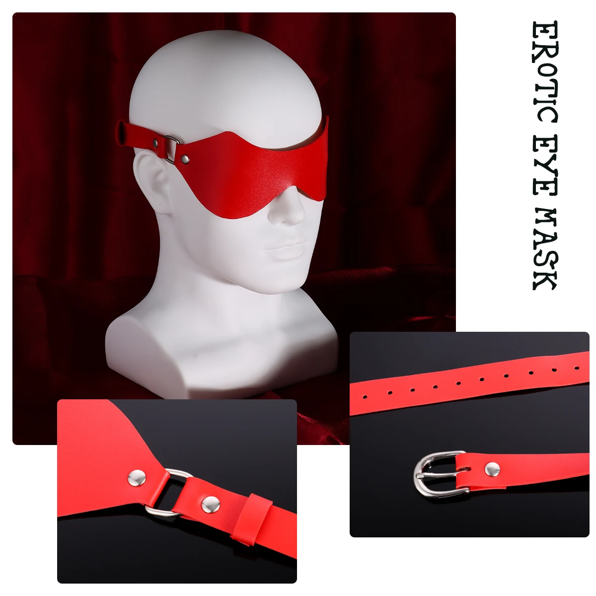 Jouet sexuel flirtant en cuir rouge pour couple, ensemble de bondage, collier, menottes, continents, clip pour les yeux, masque pour les yeux, queue de renard, plug anal, adultes, SM, outils, lit, 9 pièces