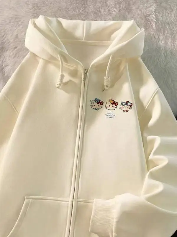 

Милый женский кардиган с капюшоном и мультяшным принтом, осенне-зимняя свободная куртка на молнии в корейском стиле