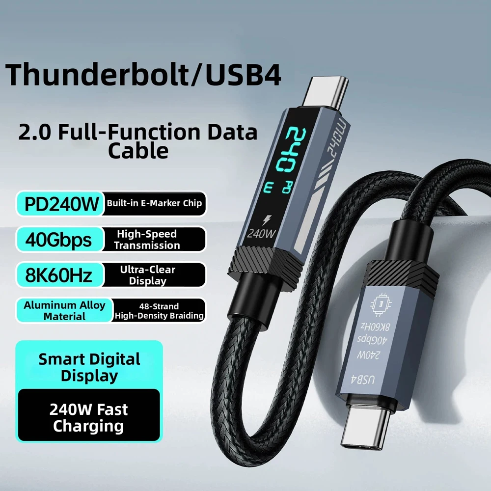 PD240W 8K60Hz E-Marker Chip Digital Display 40Gbps Thunderbolt USB4 Type C Fast Charging Cable For iPhone 15 16 17 Tablet Laptop