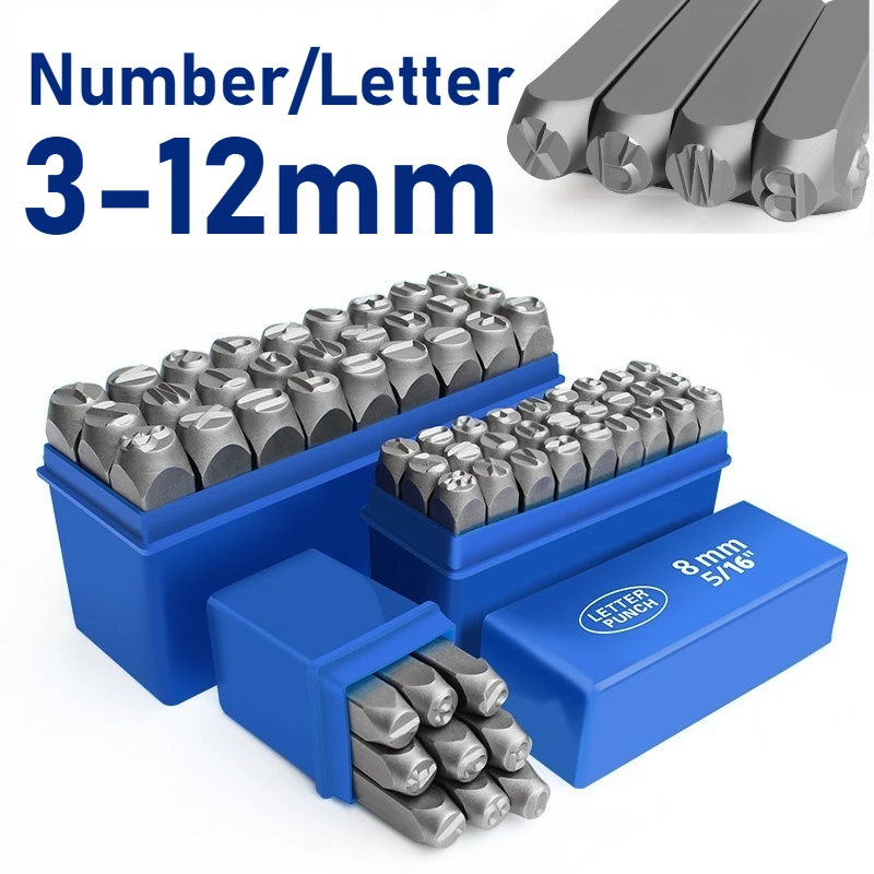 

3-12 мм штамп из легированной стали с цифрами и буквами и коробкой для хранения, набор перфораторов из закаленного металла, кожи, ремесло, тиснение, инструмент для резьбы ручной работы