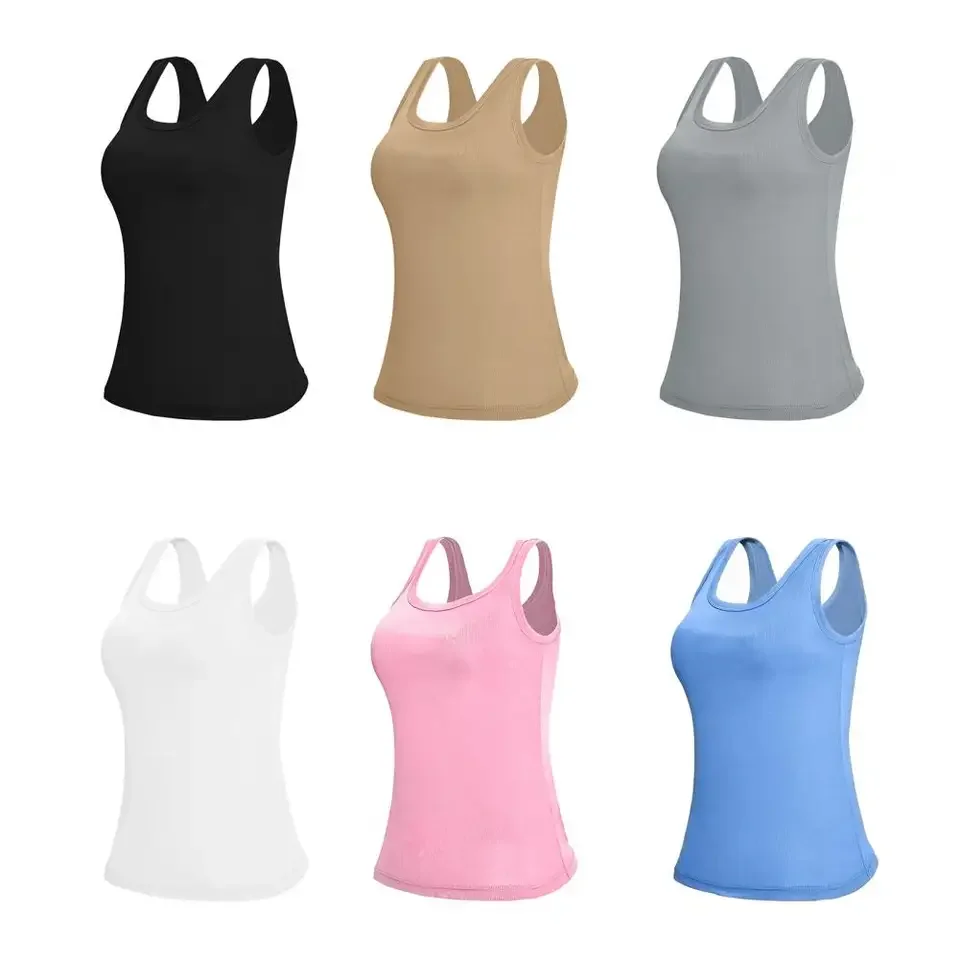 Women Camisole With Built In Bra Cami Top Sleeveless Casual Shirts Ribbed Crop Top Sports Bra With Bottom Chest Pad Sexy Loose