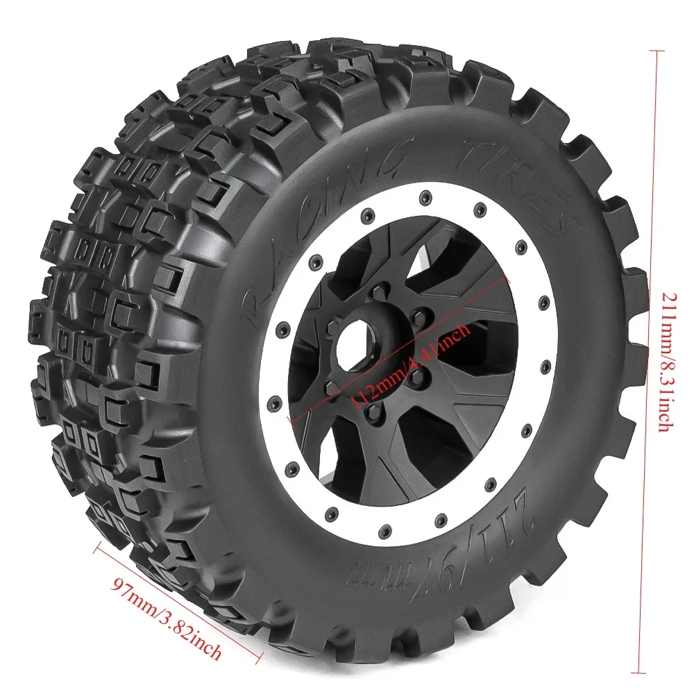 1 Set 211mm 1/5 buggy Tire Tyre with 24mm Wheel Hex for Arrma 1/5 Kartun 8S Outcast 8S for Trxs 1/5 X-MAXX RC Car