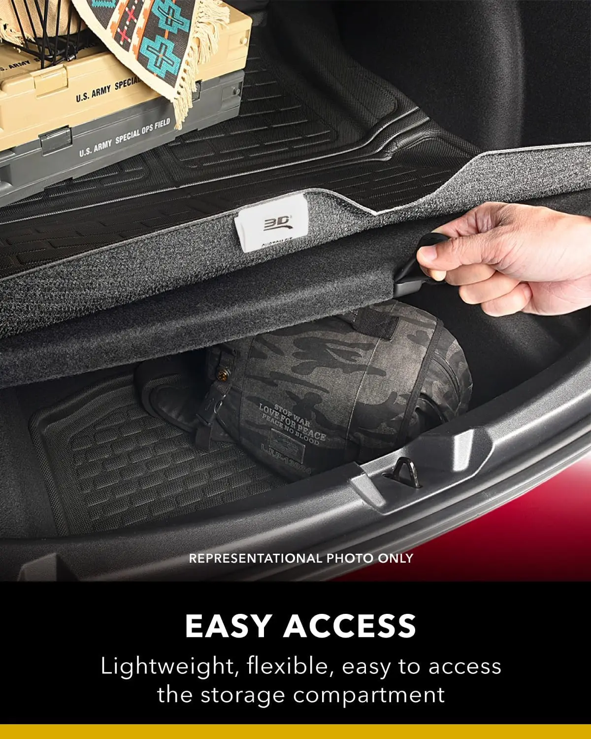 All-weather cargo protection behind 2nd row, custom fit, black cross fold cargo liner