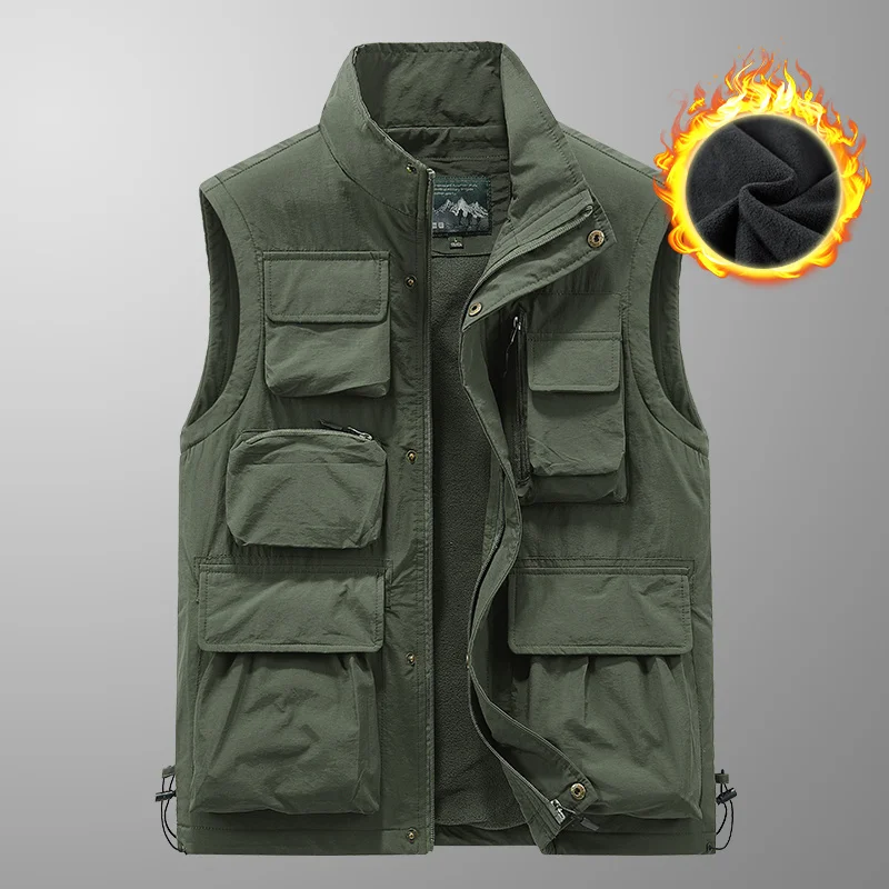 Men\'s Waistcoat Camping Jackets Sports Vest Outdoors Zip Sleeve Male Coat Clothing Vests Tactical Work Sleeveless Winter Best