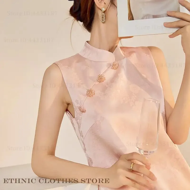 

Роскошное жаккардовое платье Cheongsam в новом китайском стиле Qipao, летнее сексуальное женское платье без рукавов, ретро Vestidos, вечернее платье