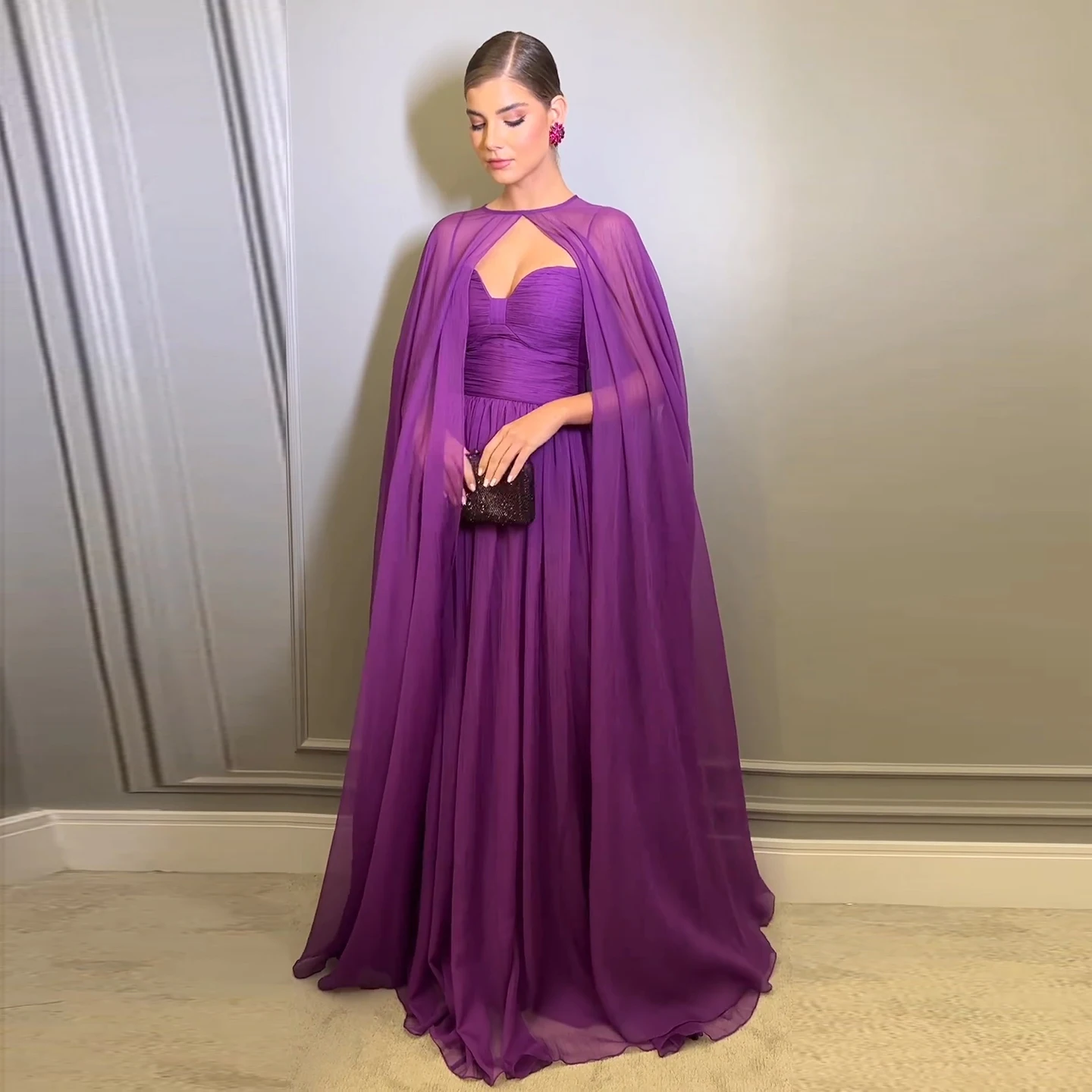 

Sharon Said Elegant Purple Evening Dress With Cape Modest Green Long Women Wedding Party Gowns SF002 Customized