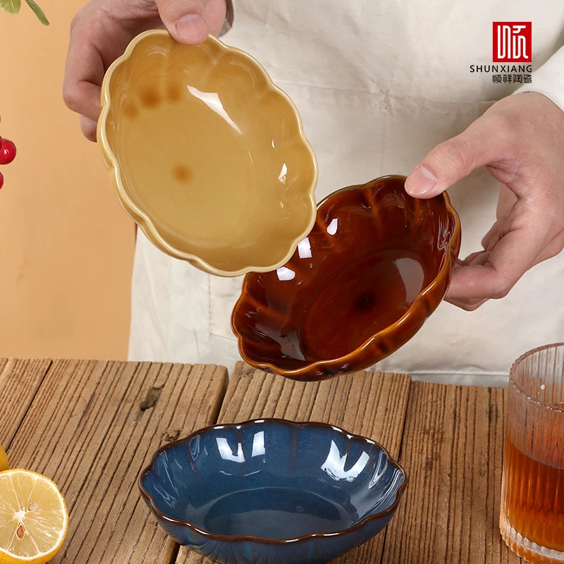 SOLECASA 花柄ディナープレート4枚セット、カラフルなレースエッジ装飾食器、家庭用