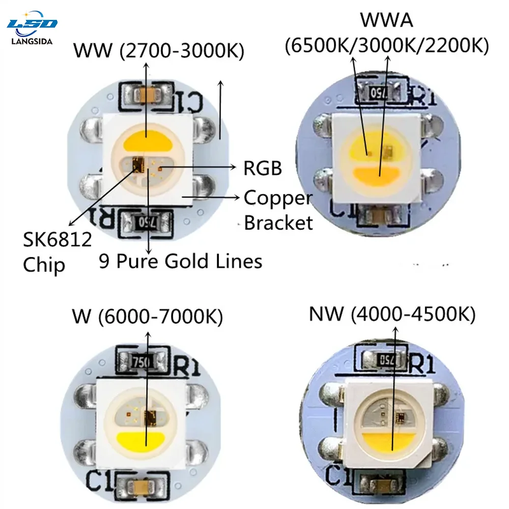 

WS2812B LED Chip 5V Soldering Board, 5050 SMD RGBW with Built-in IC Full-Color SK6812 Small Circular Board