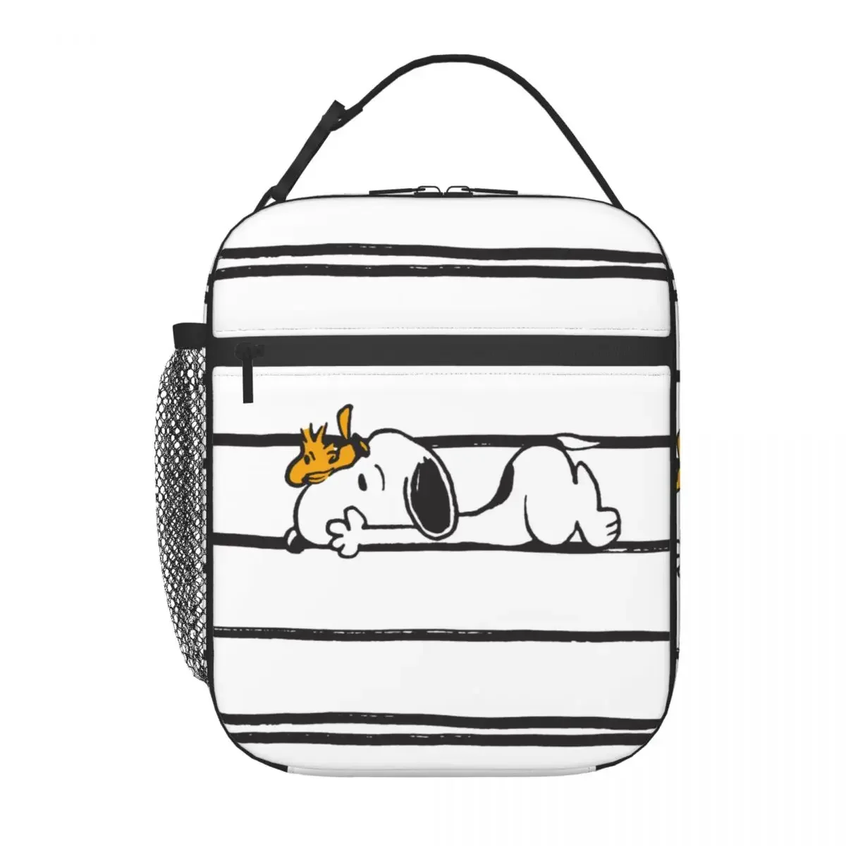 Snoopy Woodstock Cartoon Stripe Insulated Lunch Bags Large Meal Container Thermal Bag Tote Lunch Box School Travel Bento Pouch