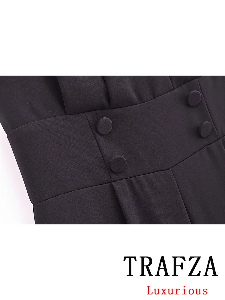 TRAFZA Sexy Casual Chic Women Jumpsuit Solid Black Sleeveless Zipper Long Pants Fashion 2025 Spring Summer Holiday Bodysuit