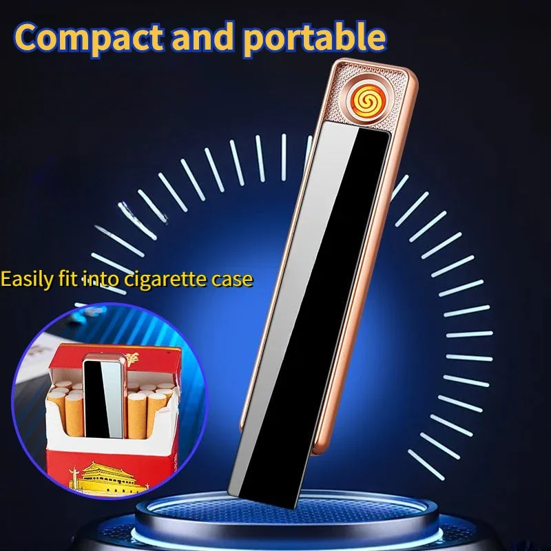 2024 New Men\'s Compact Portable Windproof USB Rechargeable Lighter Electronic Slim Body Cigarette Encendedores Gadgets for Men