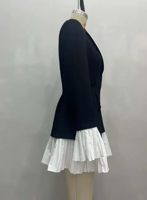 New Fashion Female Waist Cinched Slimming Dresses Temperament Commuting Contrasting Elegant Trumpet Sleeves Suit Dress for Women