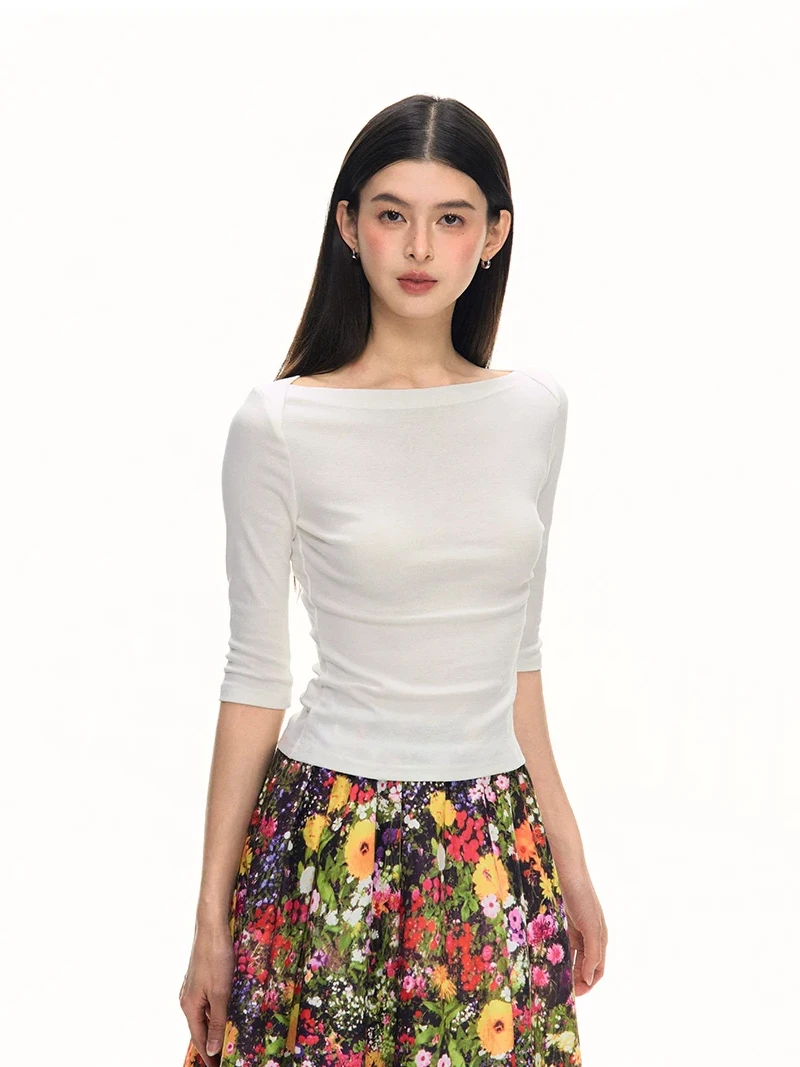 Women's Boat Neck 3/4 Sleeve Fitted Top