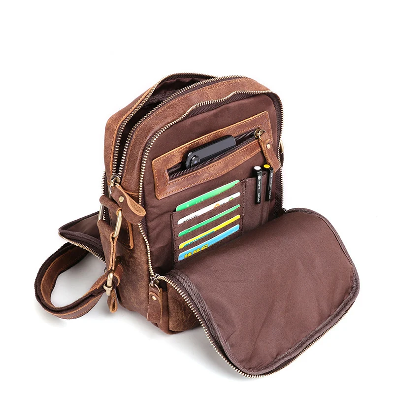 

Genuine Cow Leather Chest Bag with Card Slots Multi Pockets Functional Crossbody Shoulder Bag Durable Daily Travel Wallets Men