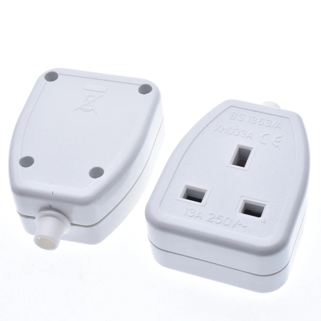 13A 250V UK British Standard Female Socket Power Adaptor Detachable Power Cord Cable Connector Socket White/Black