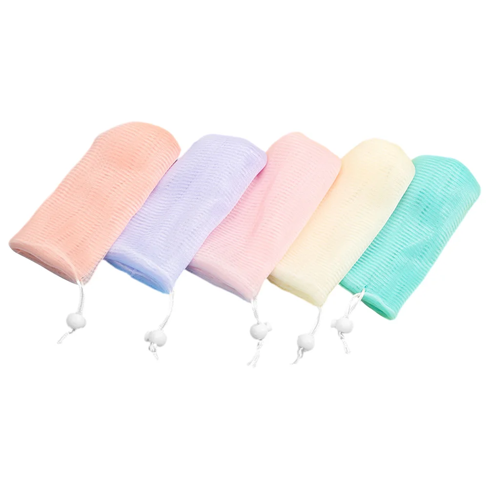 5 pezzi Lathering Mesh Soap Bag Bar Pouch Sleeve Scrubber colorato schiuma Pe Small