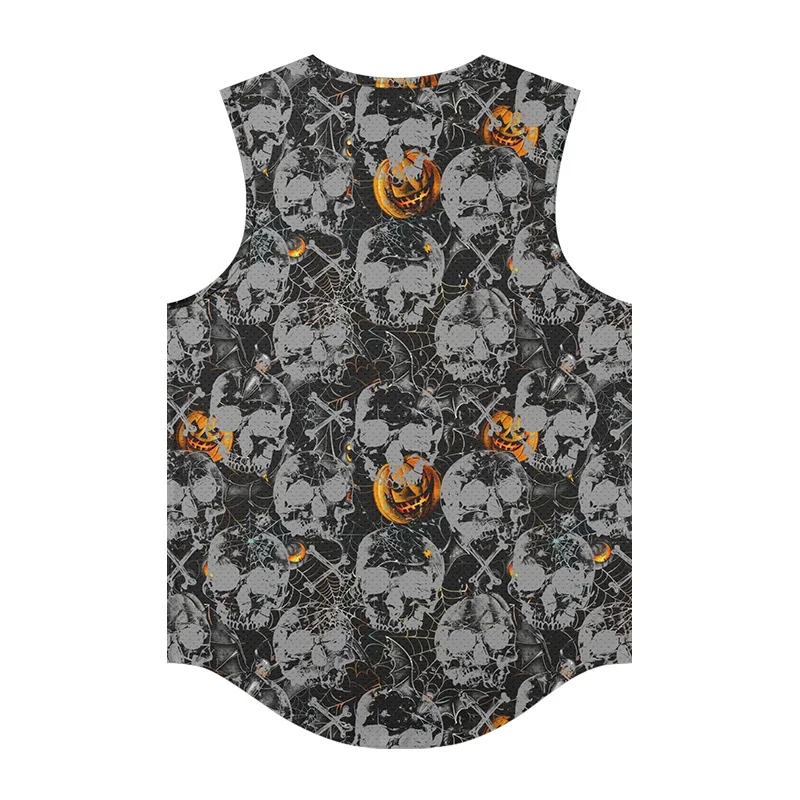 American Tide Brand Design Sense Strange Wind Skull Floral Sleeveless Fashion Bottoming Top Trendy Sports Quick-drying Man