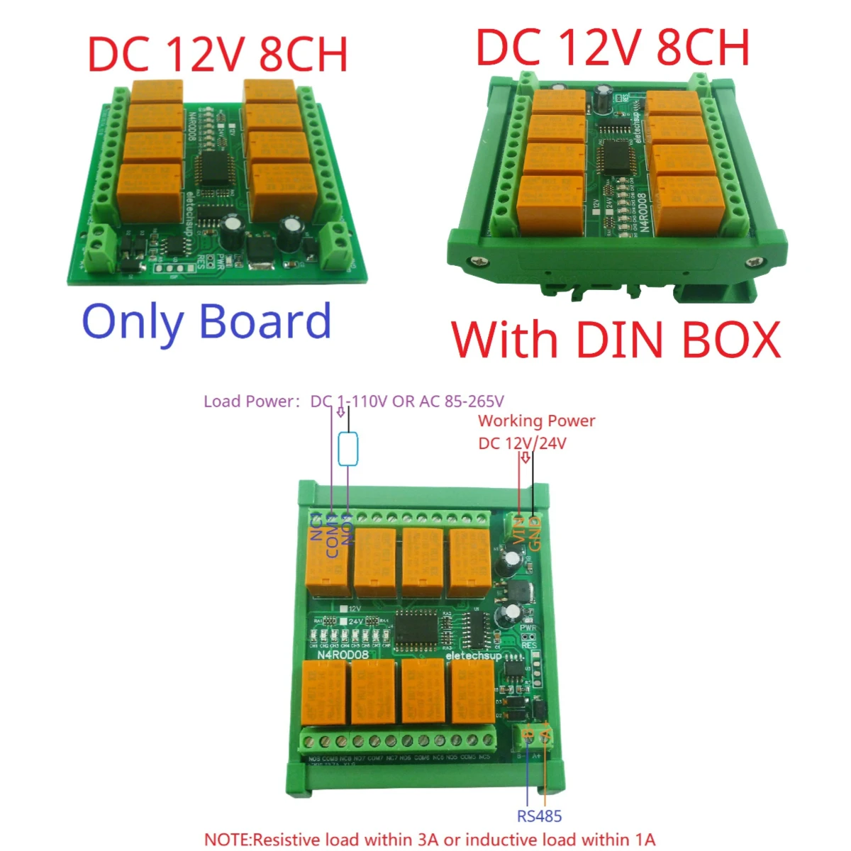 

DC 12V/24V 8CH mini RS485 Modbus Rtu 3A Relay Module PLC Output expansion board N4ROD08