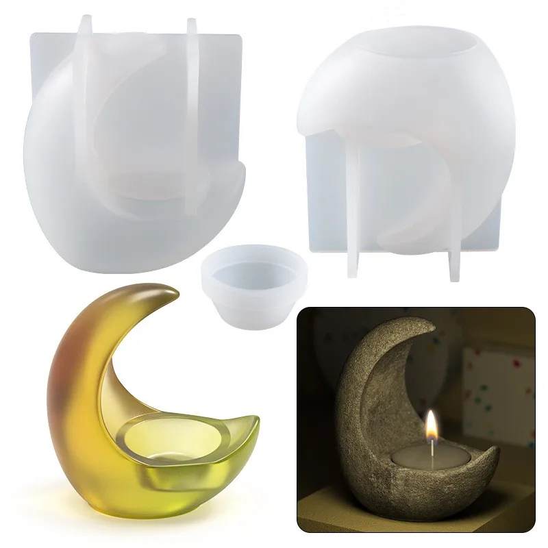 

Half-moon Candlestick Silicone Mold 3D Aromatherapy Gypsum Ornament Candle Holder Making Epoxy Resin Mold Home Decoration