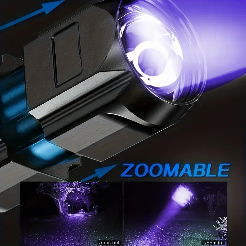 Linterna UV portátil E5, lámpara UV con zoom de 395NM, linternas ultravioleta para acampar, detección fluorescente de pilas para mascotas