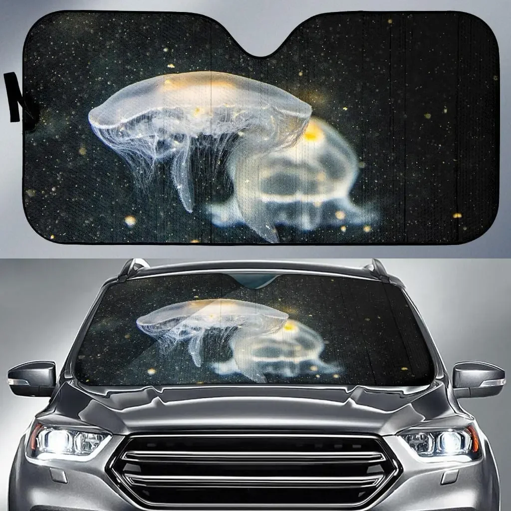 Beautiful large image of white jellyfish automatic sunshade, windshield visor for UV protection