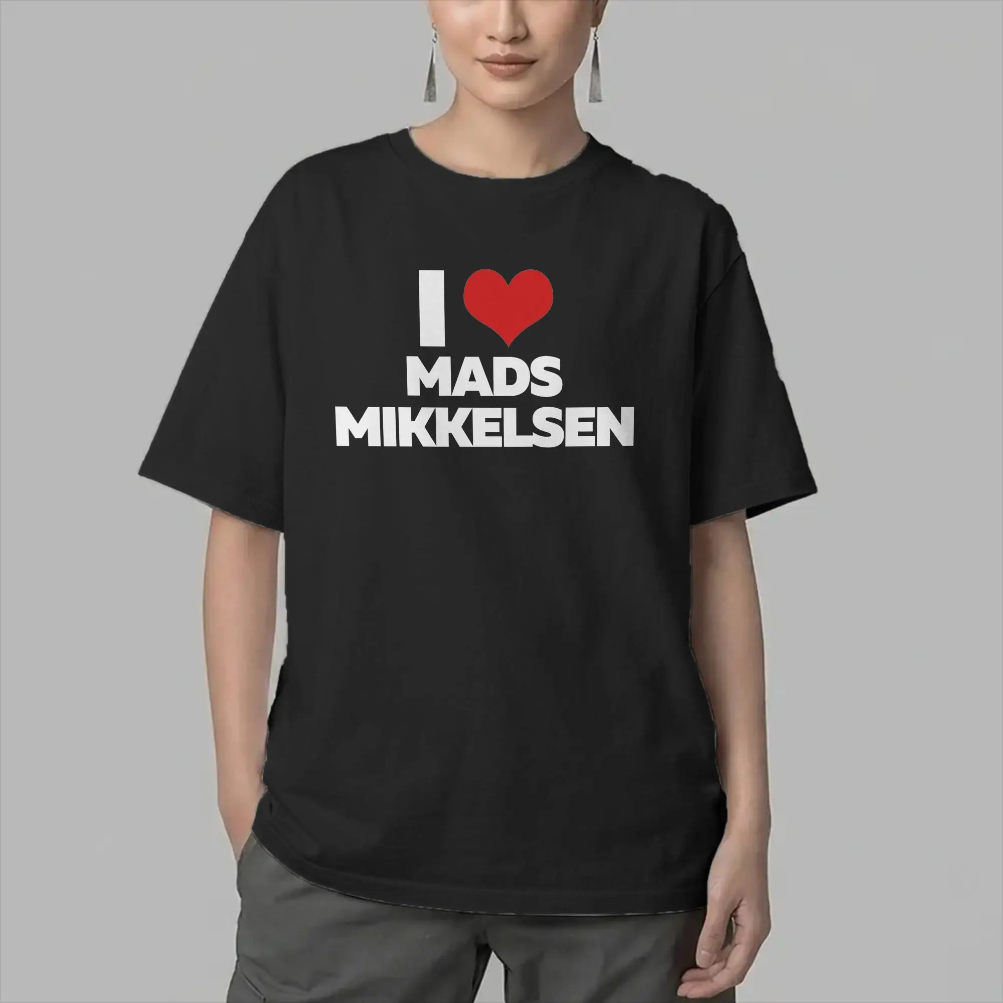 I Love Mads Mikkelsen T-Shirts Men  Novelty Cotton Tees Round Neck Short Sleeve T Shirts Plus Size Tops