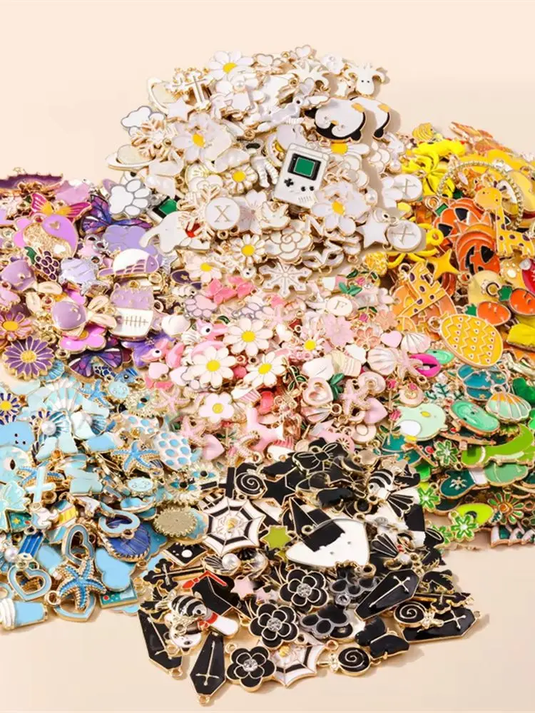 Leslie 30 Stück Mix bunte Emaille-Tier-Anhänger, Blumen-Herzen, Charms für Ohrringe, Halskette, DIY-Armband, handgefertigte Schmuckherstellung – Detail 1