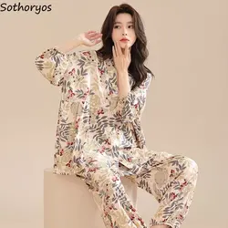 Baggy Pajama Sets Women Casual Chic Spring Vintage Printed Home Lounge Wear Lady Sleep Breathable Stylish Korean Fashion 2023