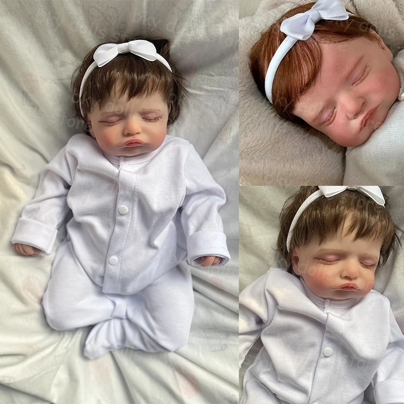 

48cm Rosalie Reborn Baby Doll Newborn Sleeping Baby Girl with Rooted Hair Eyelashes Handmade High Quality Art Doll