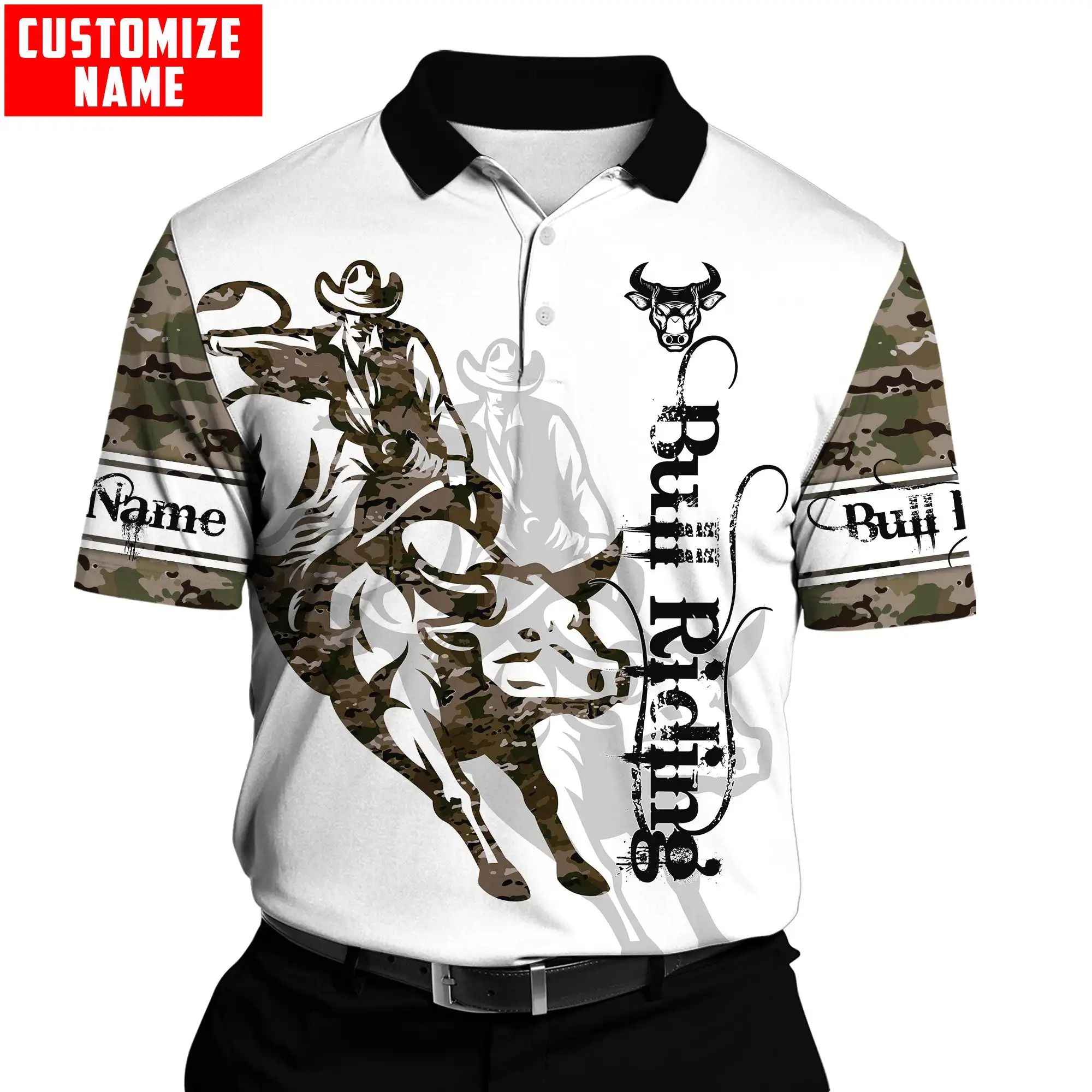 Personalized Name Bull Riding 3D All Over Printed Mens Polo Shirt Summer Short Sleeve t-shirt Street Casual POLO shirt tops WK18