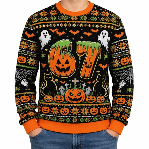 Ugly Halloween Sweater Kids Crewneck Sweatshirt Unisex Adult Youth Autumn Halloween Party Funny Pumpkin 67 Knit Pullover Top