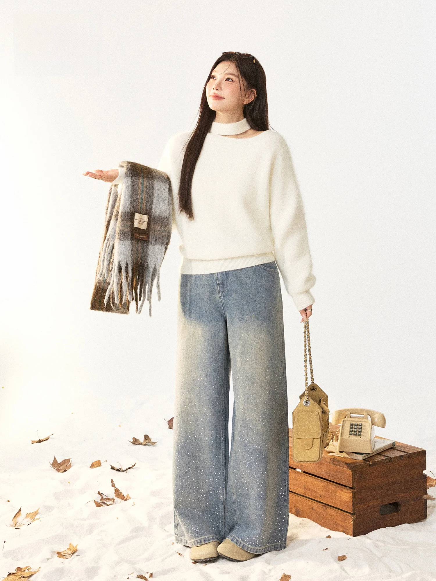 

Модный корейский комплект из свитера и джинсов больших размеров для полных женщин