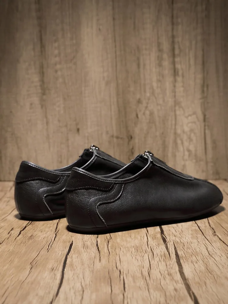 Male Genuine Leather Hard Wearing Casual Shoes Solid Color Cowhide Square Toe Cross Tied Platform Footwear