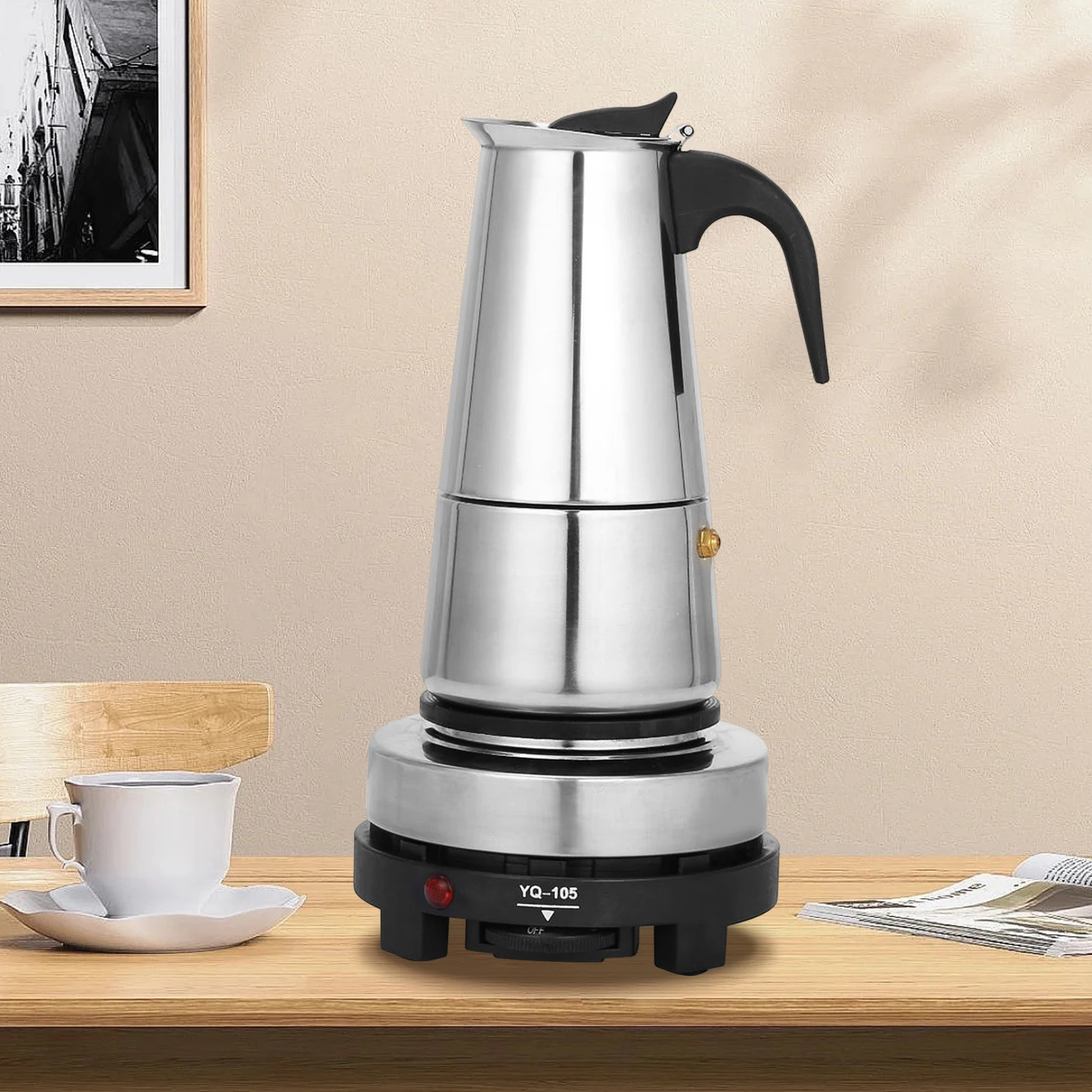 

15.22oz Large Capacity Italian Stainless Steel Mocha Coffee Pot with Electric Stove and Indicator Light for Cafes Stores Offices