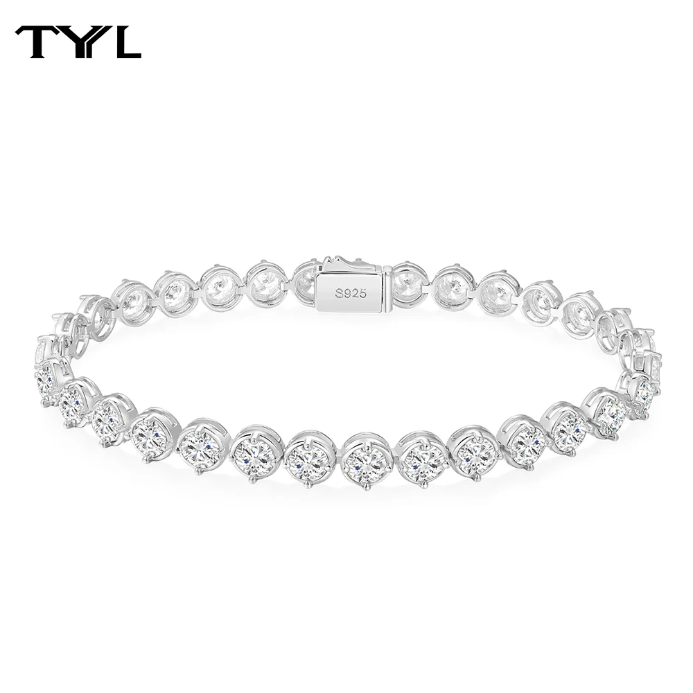 TYYL 3/4/5mm Round Moissanite Bracelet 925 Sterling Silver for Women VVS1 Diamond Bracelets Wedding Anniversary Custom Jewelry