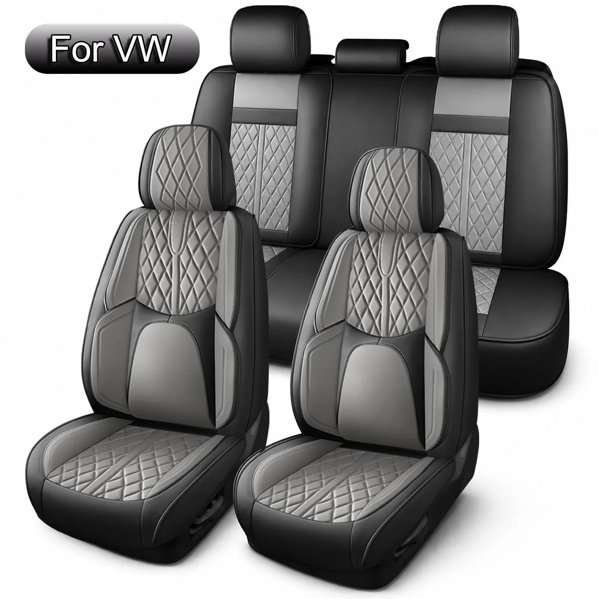 Autositzbezüge für 5 Sitze, Passend für VW Golf, Tiguan, Passat, T-Roc, Polo, Touran, Arteon, ID.4, Wasserdichter PU-Leder Autositzschutz, Vordersitze und Rücksitze, Airbag-kompatibel