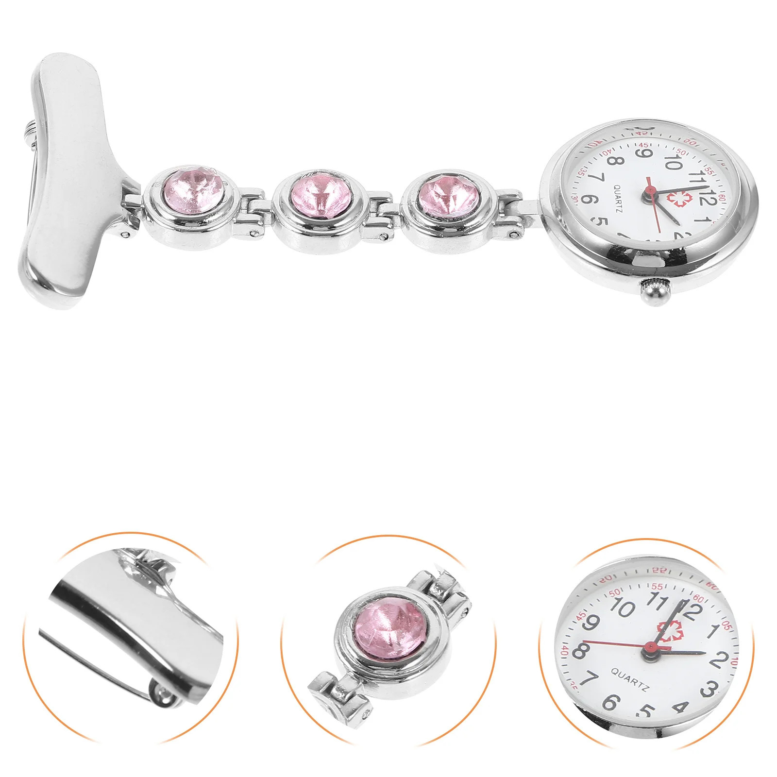 Rhinestone Inlay Student Watch Nurse Fob Pendant Lapel Clip On Timepiece For Medical Exam Gift Alloy Hanging Watch