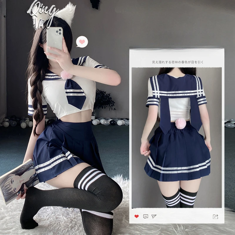 Vestido de uniforme escolar para niña, disfraz de Anime japonés Lolita, ropa de marinero azul, conjunto de falda, trajes japoneses