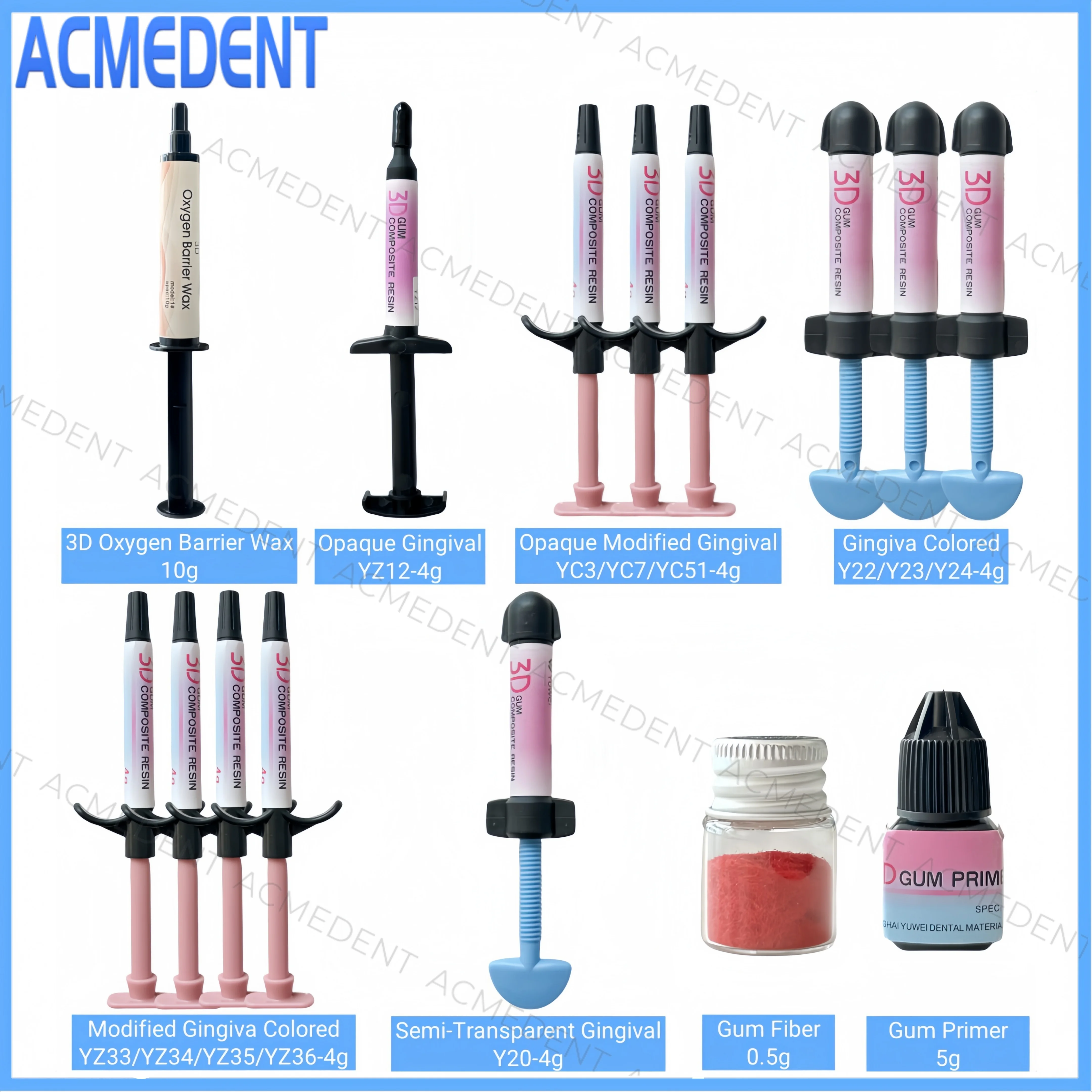 Dental 3D Gum Gingiva Aesthetic Composite Resin Pink Shade Light Cure Composite Resin Syringe Adhesive Kit Micro Filler Type