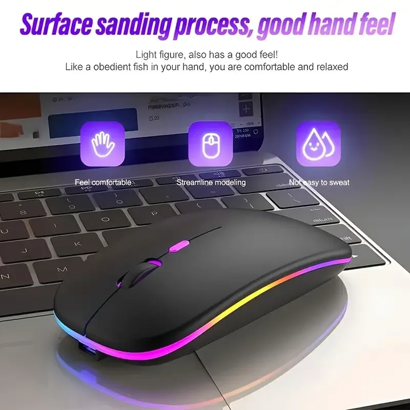 Rato sem fio bluetooth com luz de fundo led mouse com adaptador usb 2.4ghz mouse para jogos adequado para mac/laptop/windows (2 peças)