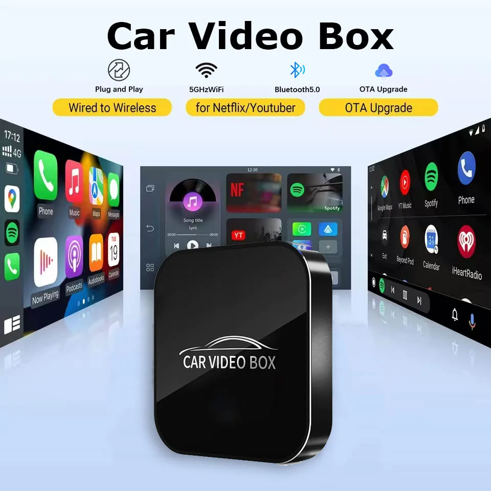 2024 neue Smart Car Video Box Carplay Adapter verkabelt mit Wireless Carplay & Android Auto Autos Smart Ai Box für Netflix Youtube