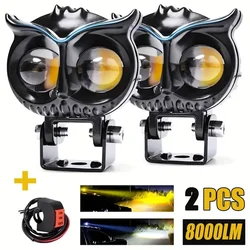 2PCS 8000LM Motorcycle LED Auxiliary Headlights With Control Switch Dual Color ATV Scooter Driving For Racer Spotlight