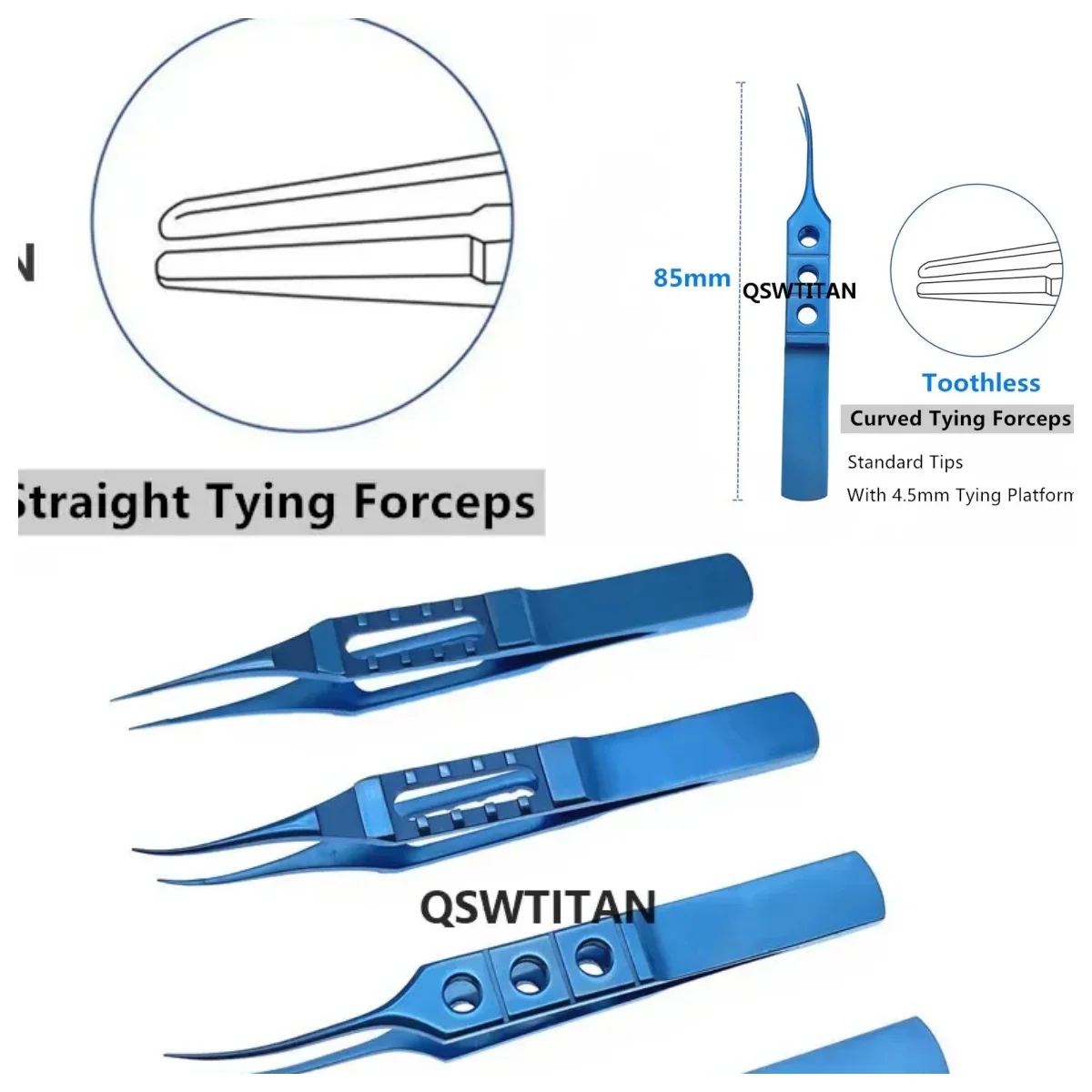 Pinça de amarração ocular Mcpherson 85 mm: com pinça de amarração de 6 mm (uso oftálmico/dental)