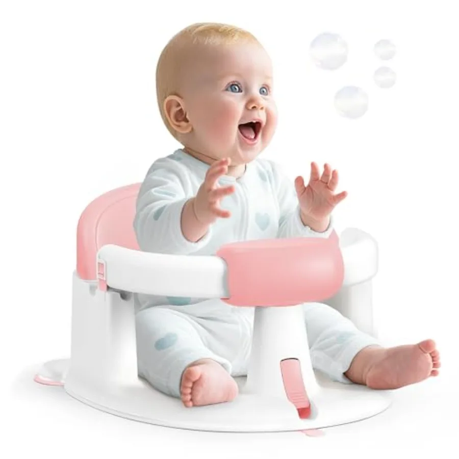 

Baby Bath Seat with Strong Suction Cups and 360 Surround Support Easy Release Non-Slip Cushion Lockable Armrests Infant Bath Ch