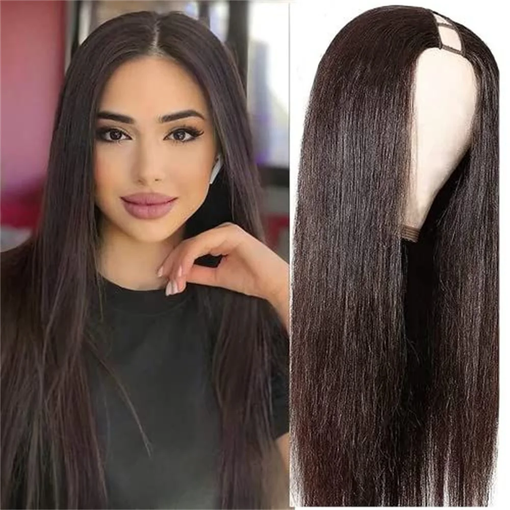 

Прямые парики, V-образные человеческие волосы, бразильские, для начинающих, плотность 180%, машинное производство, прямые парики для женщин, натуральный цвет