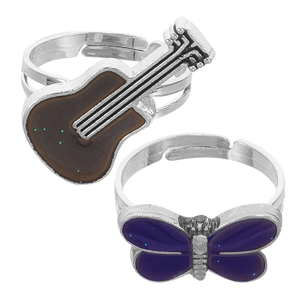 2Pcs Mood Sensor Rings Adjustable Color Changing Animal Princess Design Birthday Halloween Party Favor Jewelry