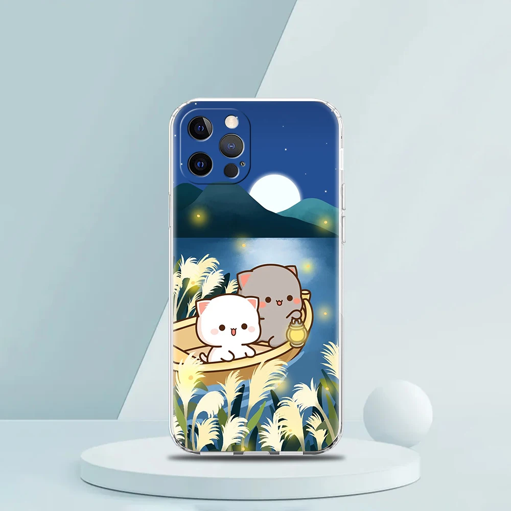 Peach And Goma Cat Phone Case for iPhone 16 15 14 13 12 Pro Max Cover Transparent for iPhone 11 Pro Max 7 8 Plus XS XR Shell Bag