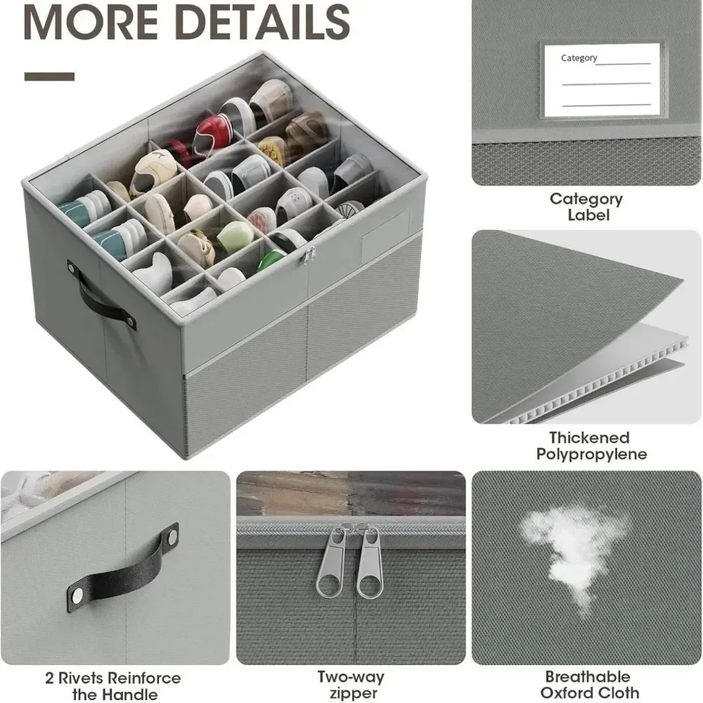 16 Grid Divided Storage Shoe Box Foldable High-capacity Storage Boxes Socks Dustproof Moisture-proof Divider with Transparent Li