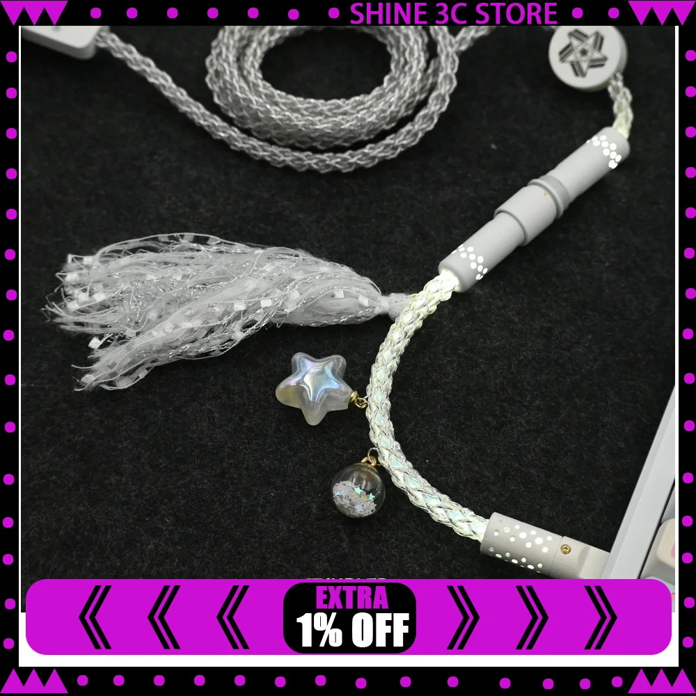 Tumbler Studio Star Moon Theme Pink Lighting Single Crystal Copper Custom Mechanical Keyboard Aviator Cable Coiled Gaming Cord