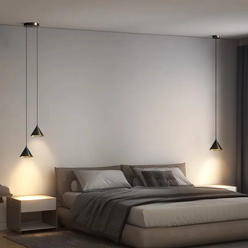 Minimalist Bedroom Bedside Pendant Light with a High-End Feel, Creative Conical Bar Counter Entrance Hanging Line Light